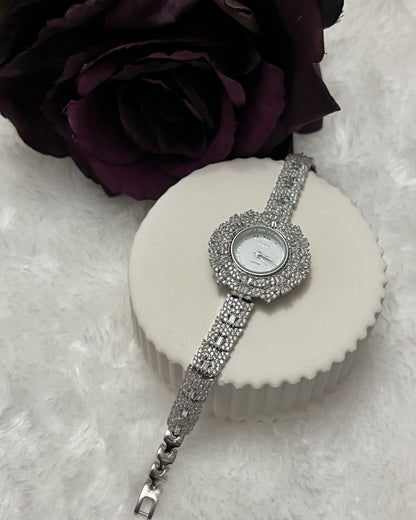 Rodyum Kaplı Zirkon Taşlı Kadın Saat 18 cm 100363