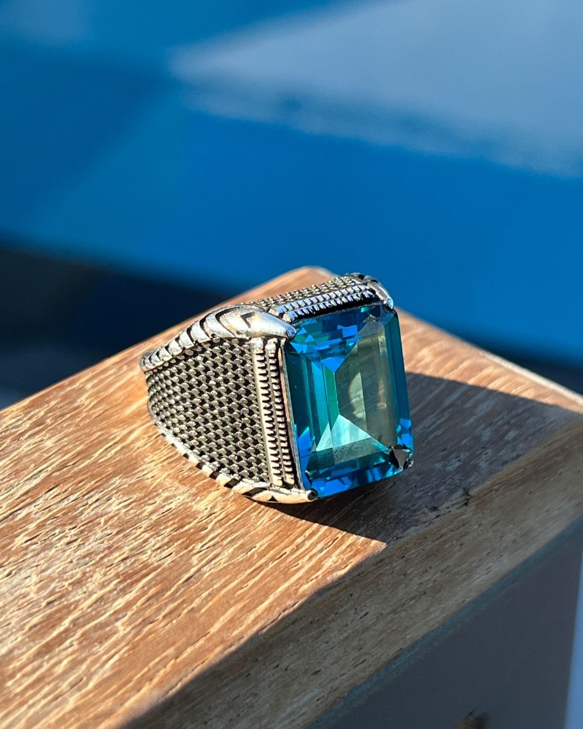 Aqua Marine Taşlı Erkek Yüzük