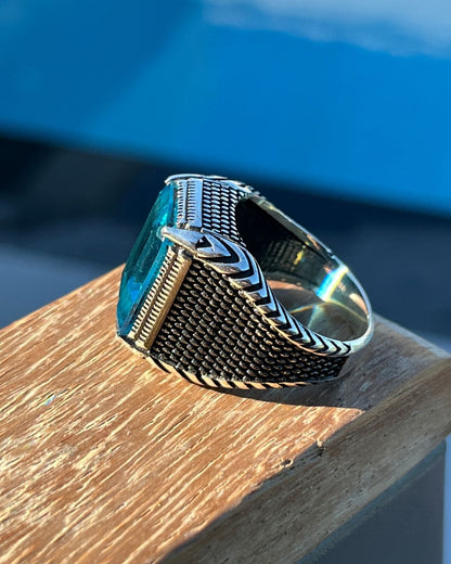 Aqua Marine Taşlı Erkek Yüzük